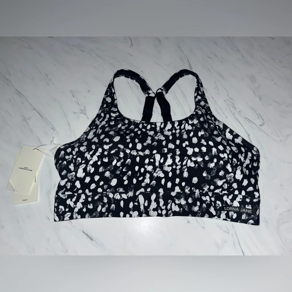 Lorna jane compress & compact sports bra white black fierce print xxl new nwt - Picture 1 of 4